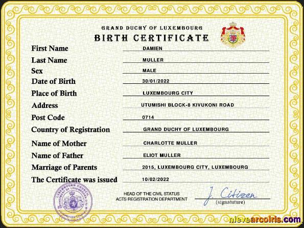 Luxembourg vital record birth certificate